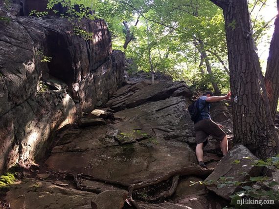Starting a long scramble up Seven Hills.