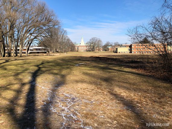 Institute for Advanced Study seen across a field.