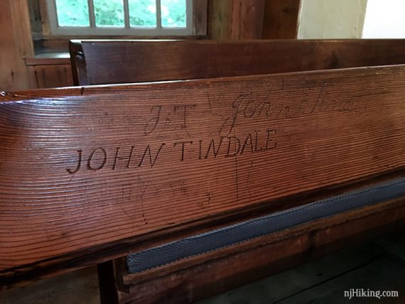 Carved pew.