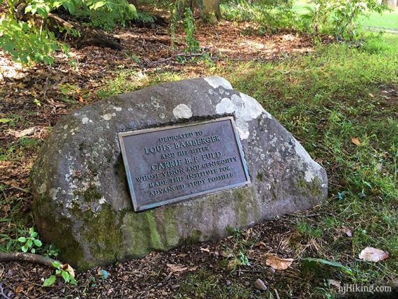 Stone marker near the Trolley Track trail.
