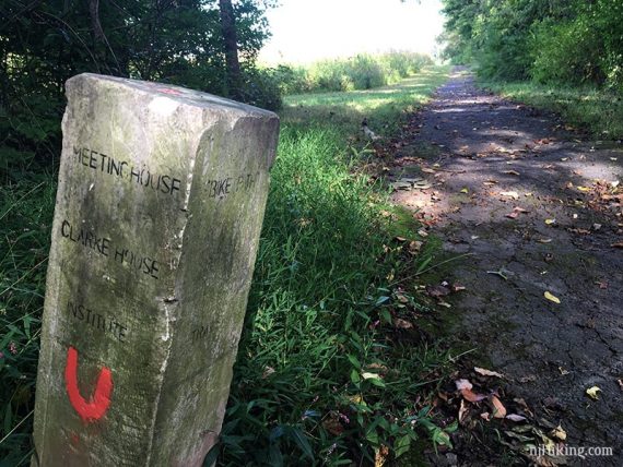 Marker at the bike path back into Princeton Battlefield State Park