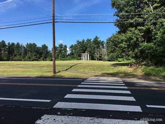 Cross Mercer Road to the columnade.