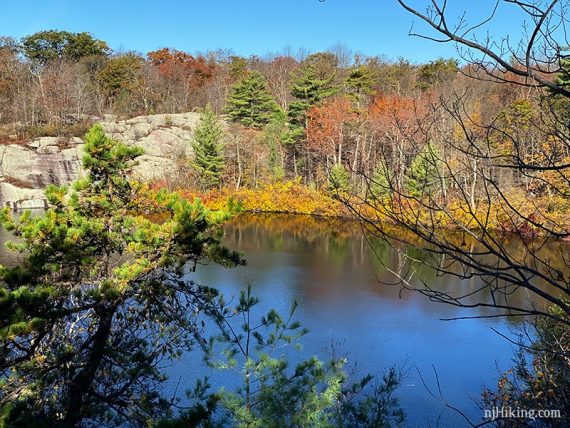 Terrace Pond with bright yellow foliage along the edge.