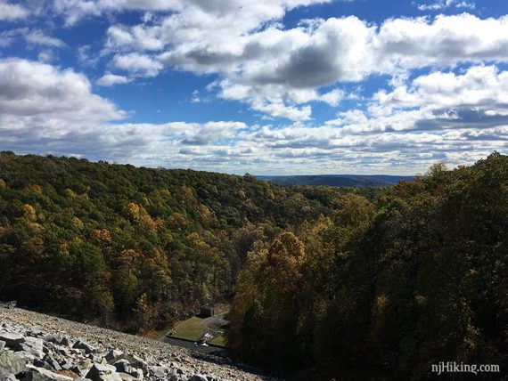 View over hills from the dam