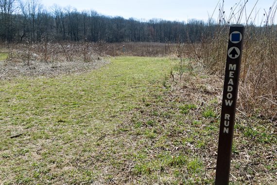 Meadow Run trail skirts field edges.