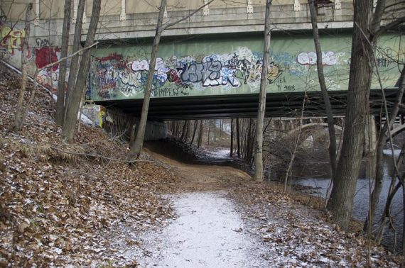The trail ends just past the overpass