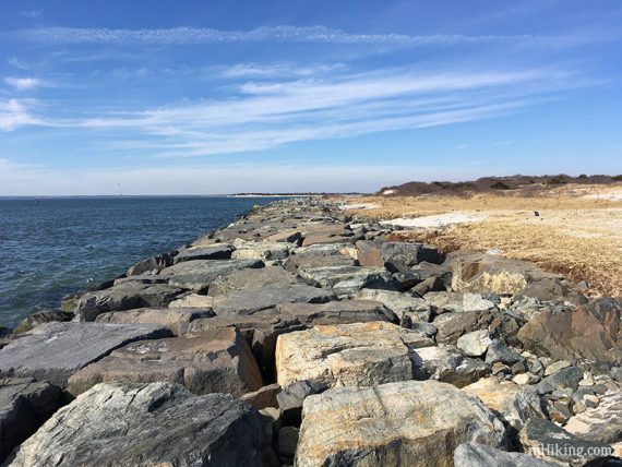 Large flat rocks at the edge of the inlet