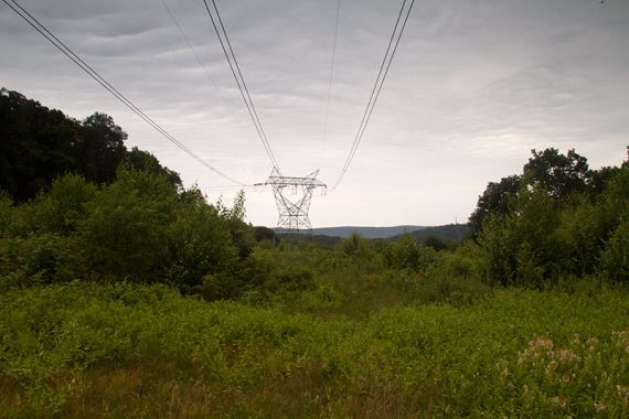 Crossing a power line cut.