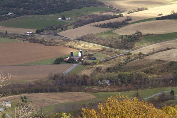 Zoomed into a farm below The Pinnacle