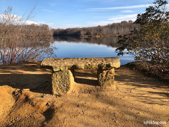 Stone bench at end of Maggie's Trail.