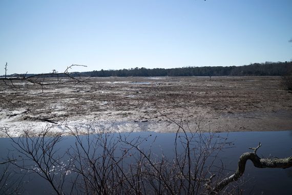 Lake with low water level.