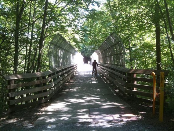 Bike Rider on Columbia Trail bridge