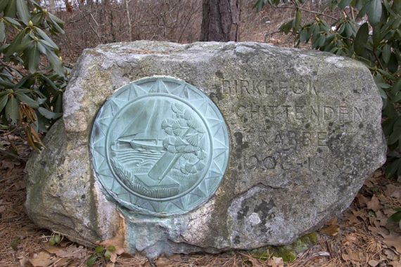 Large stone with marker plaque.