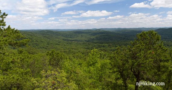 View over expansive green hills.