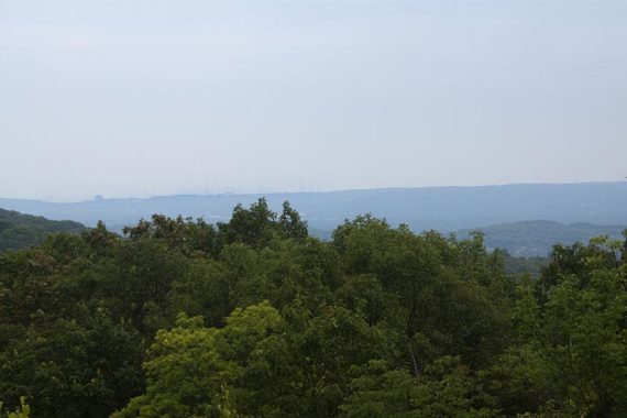 Hazy view of the New York skyline in the distance