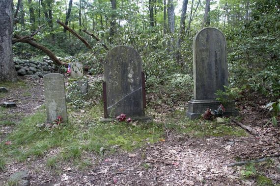 Gravestones in the cemetery on Beech Trail.