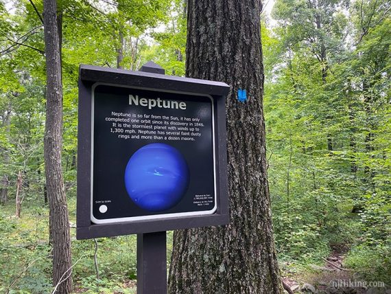 Planet Walk sign with facts and a picture of Neptune.