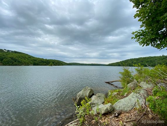 Splitrock Reservoir seen from standing on the shore of an island.