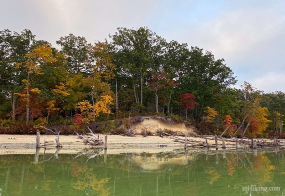 Trees starting to turn color along the edge of water