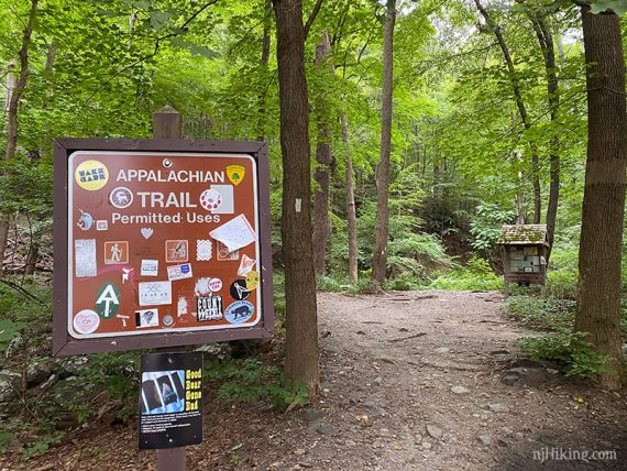 Appalachian Trail sign covered in stickers.