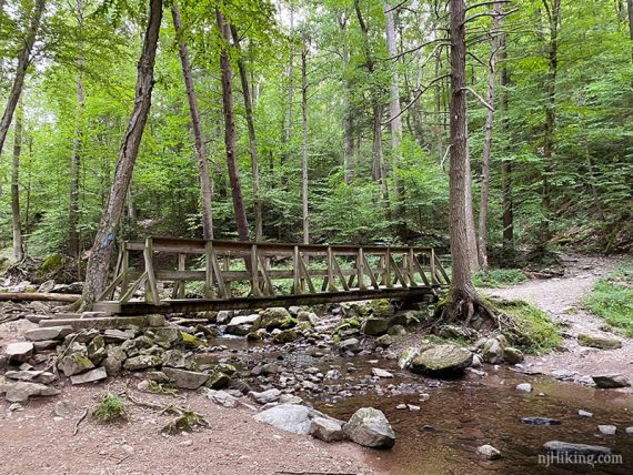 Long wooden footbridge over Dunnfield Creek