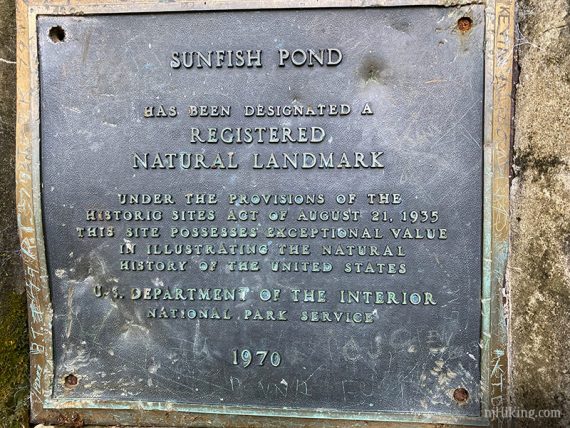 Sunfish Pond Natural Landmark sign.
