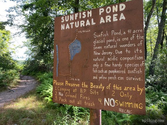 Sunfish Pond Natural Area trail sign.