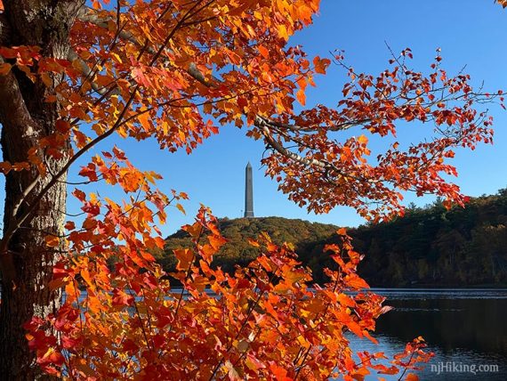 High Point Monument surrounded by red leaves.