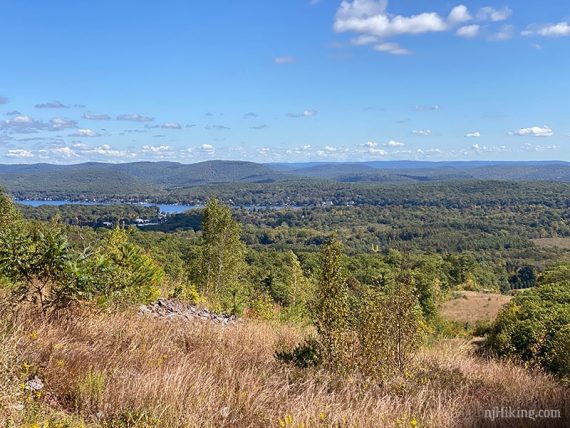 View of Greenwood Lake and surrounding hills.