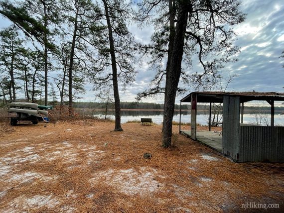 Covered pavilion and canoes