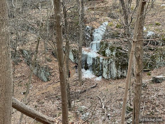 Ice cascading down a cliff.