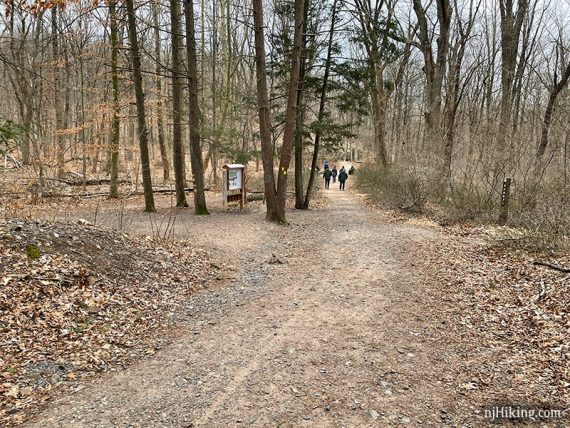 Trail intersection with map kiosk.