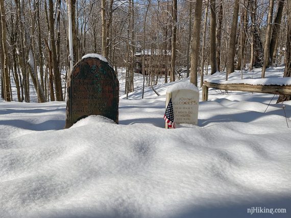 Cemetery stones surrounded by snow