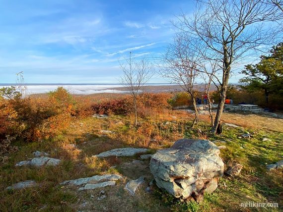 Culver Tower area with large rock and picnic table.