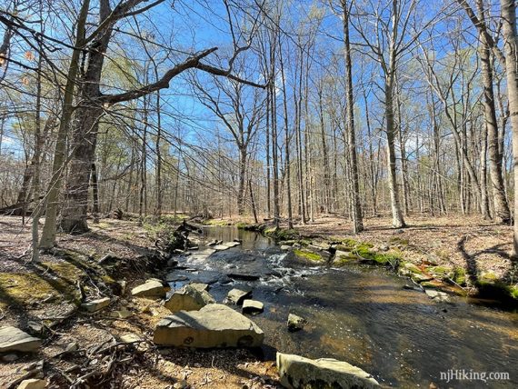 Ireland Brook with large rocks on the side.