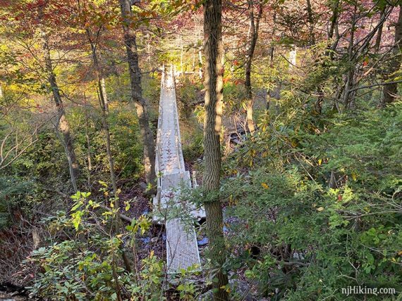 Overhead view at a long floating bridge.