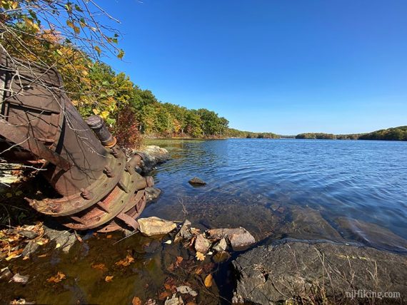 Large piece of pipe left in a lake.