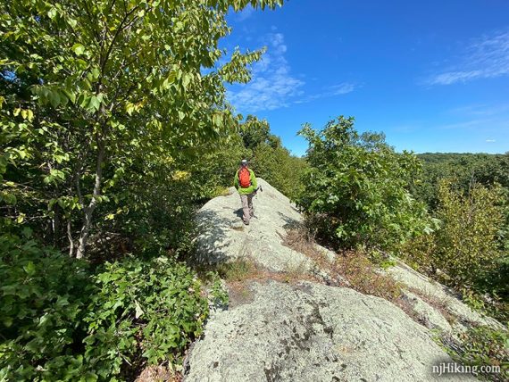 Hiker on a long rock slab.