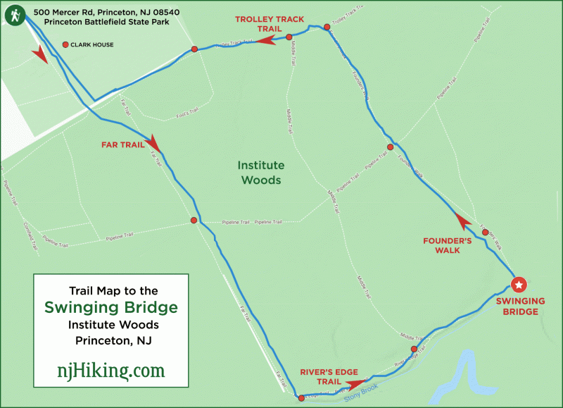 Map to the swinging bridge in Princeton