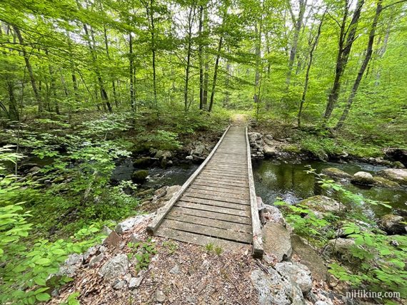 Wooden bridge over a brook.