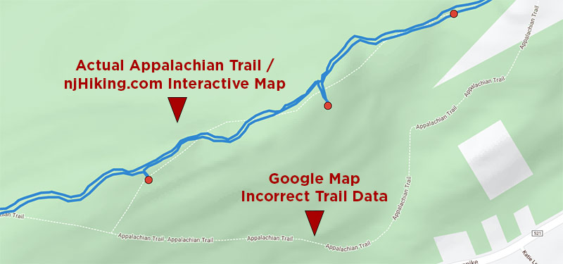 Map showing trail differences