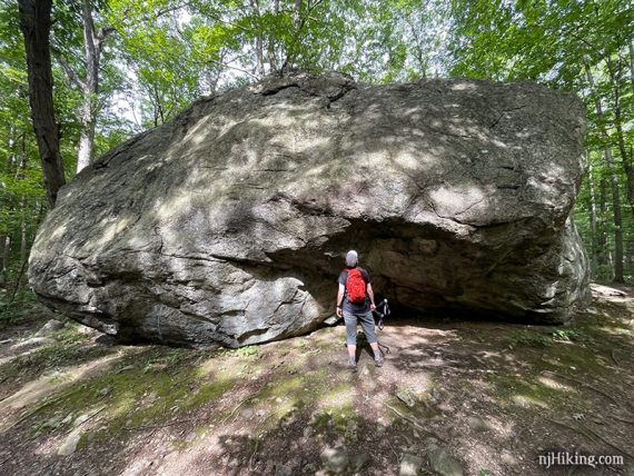 Hiker standing in front of Bear Rock