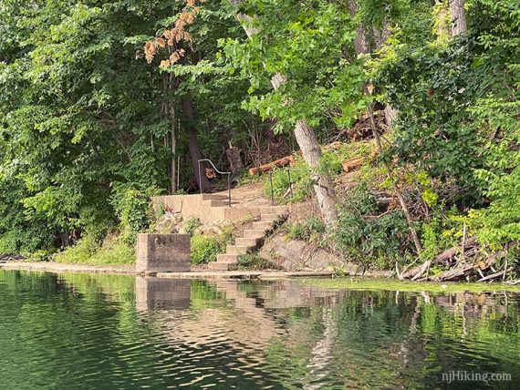 Remains of cement steps down to lake edge