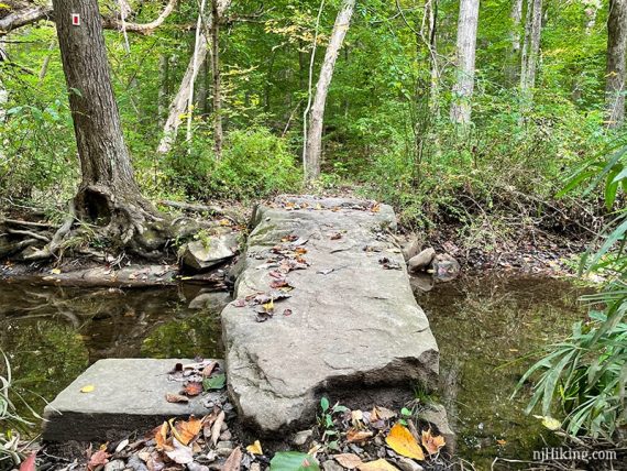 Large slab of rock placed as a bridge over a stream