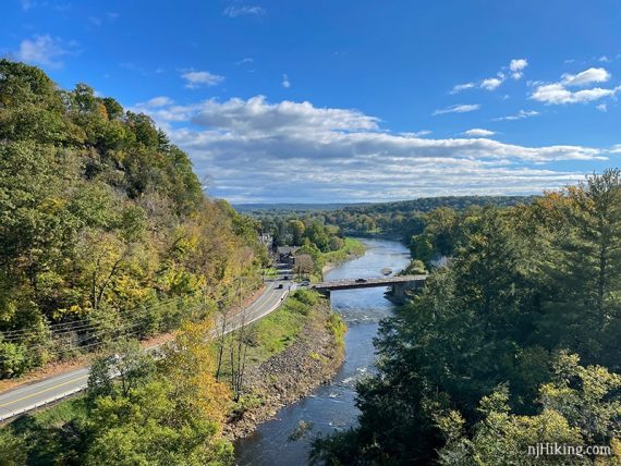 View of a river and road from the Rosendale Trestle bridge