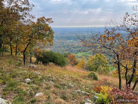 Colorful fall foliage seen in a valley below