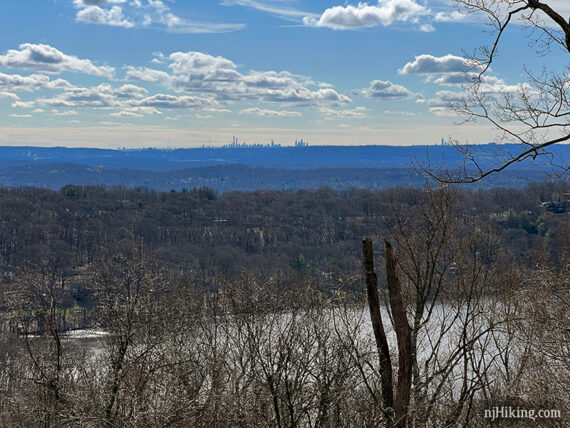 The New York City skyline visible from a trail