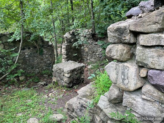 Interior of a stone cabin.