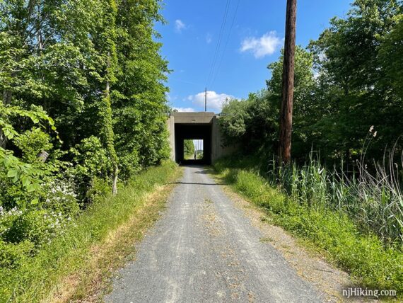 Rail trail going through a tunnel under I95.