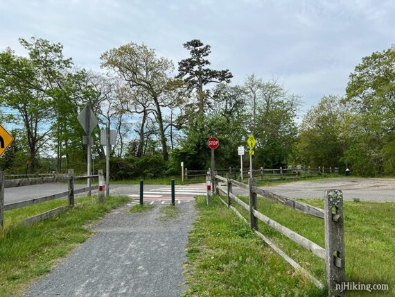 Road crossing on the Barnegat Branch rail trail.
